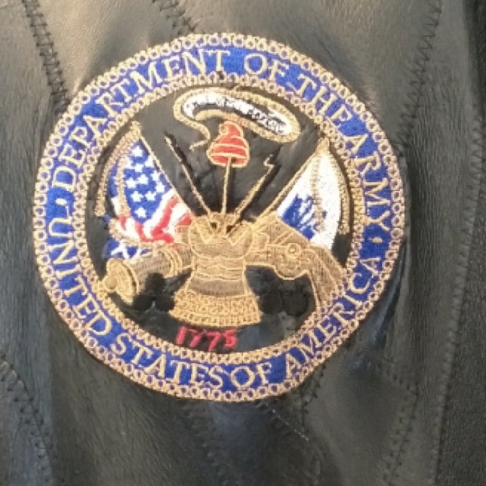 Leather Patchwork Bomber Jacket With Embroidered … - image 3